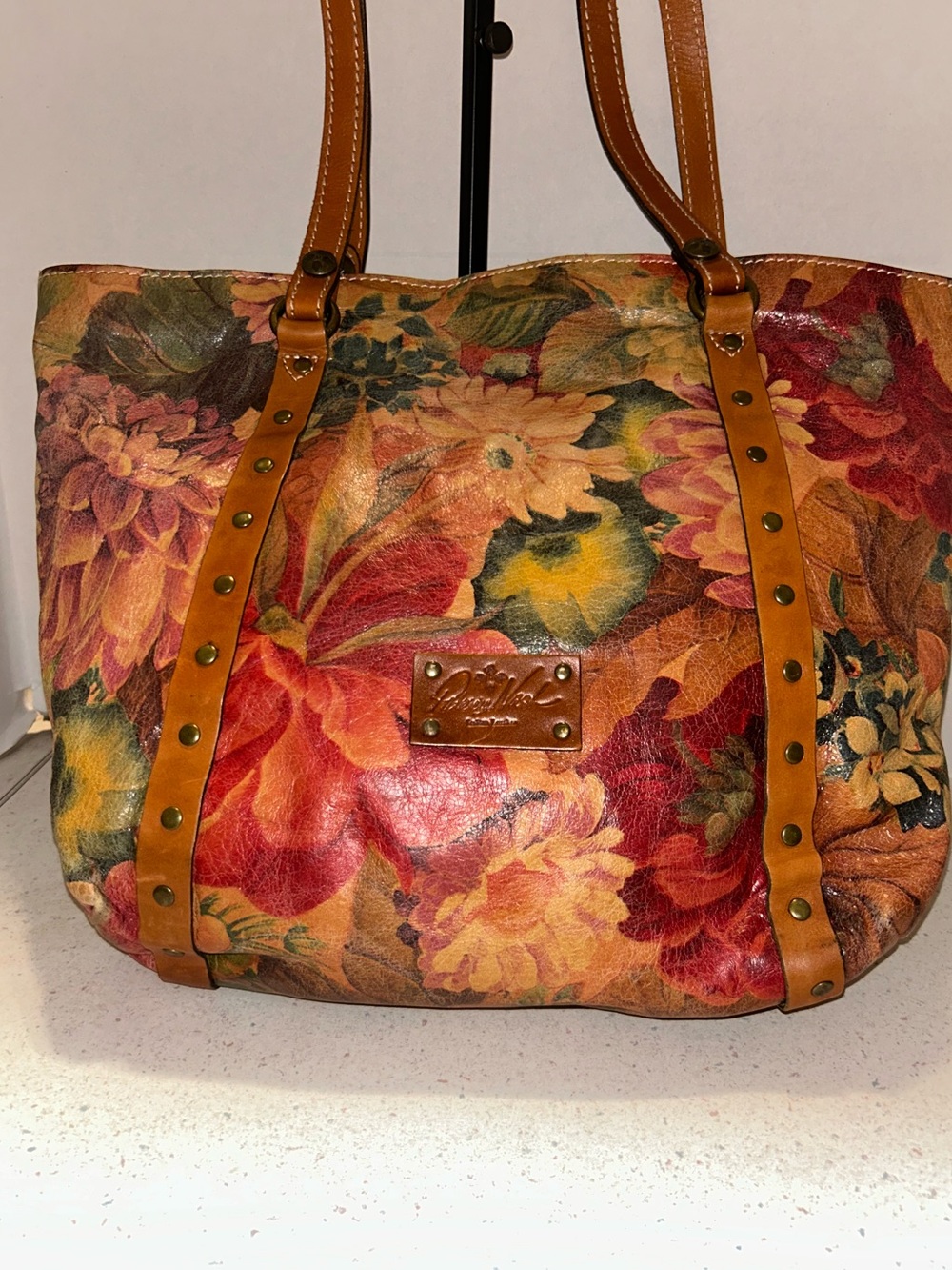 Patricia Nash Floral Leather Tote in Red, Orange, Yellow and Green